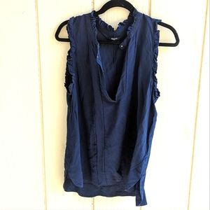 MADEWELL NAVY BLUE RUFFLE EDGE SLEEVELESS SILK BLOUSE WOMENS Large